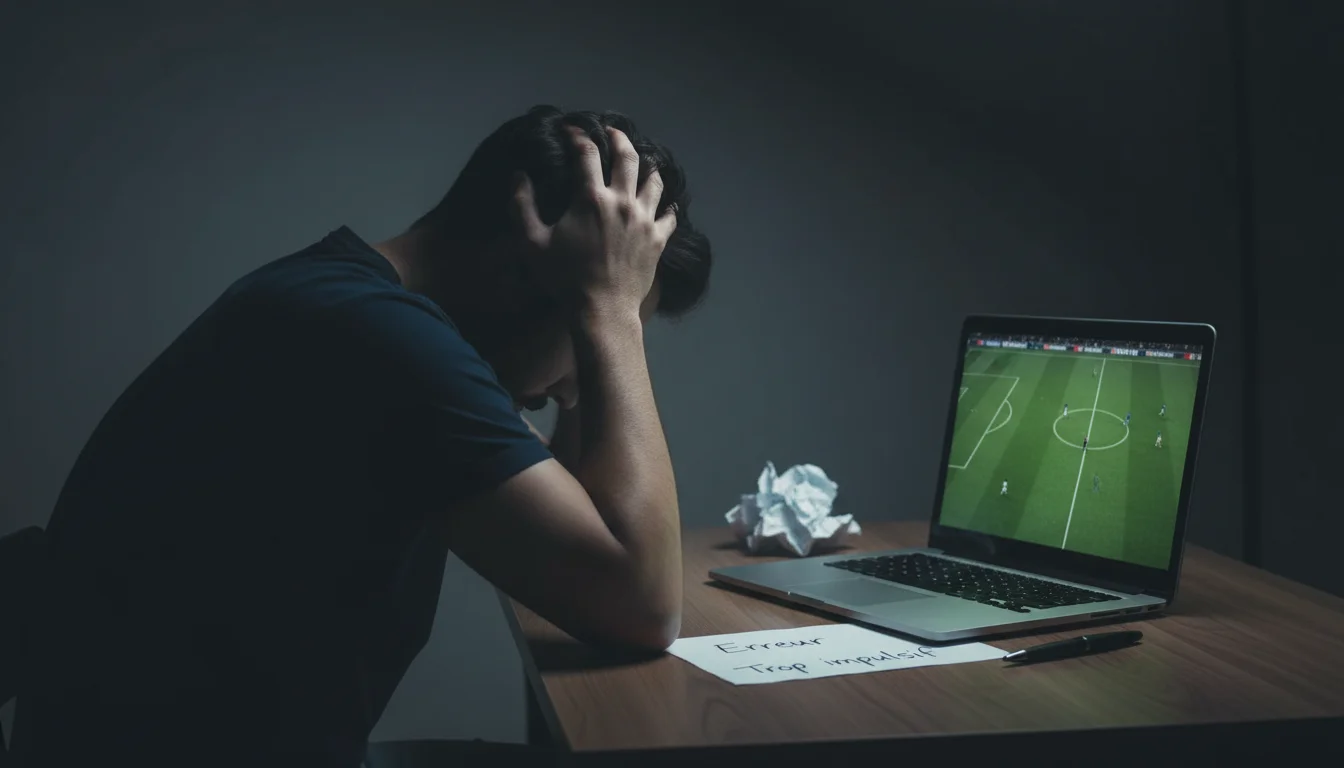 Personne devant un écran de matchs de football la tête dans les mains — biais émotionnels paris sportifs
