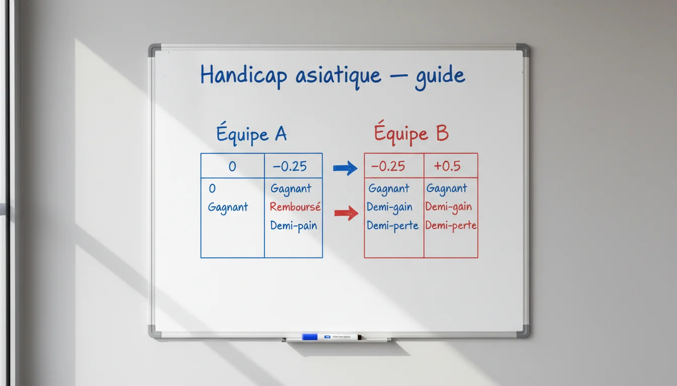 Tableau blanc avec schéma explicatif du fonctionnement du handicap asiatique en paris football