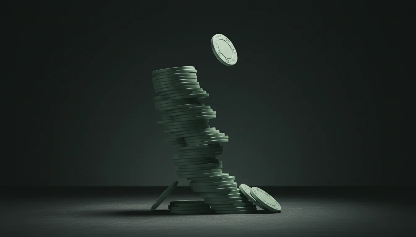 Tour de jetons instable symbolisant le risque d'effondrement de la stratégie de martingale