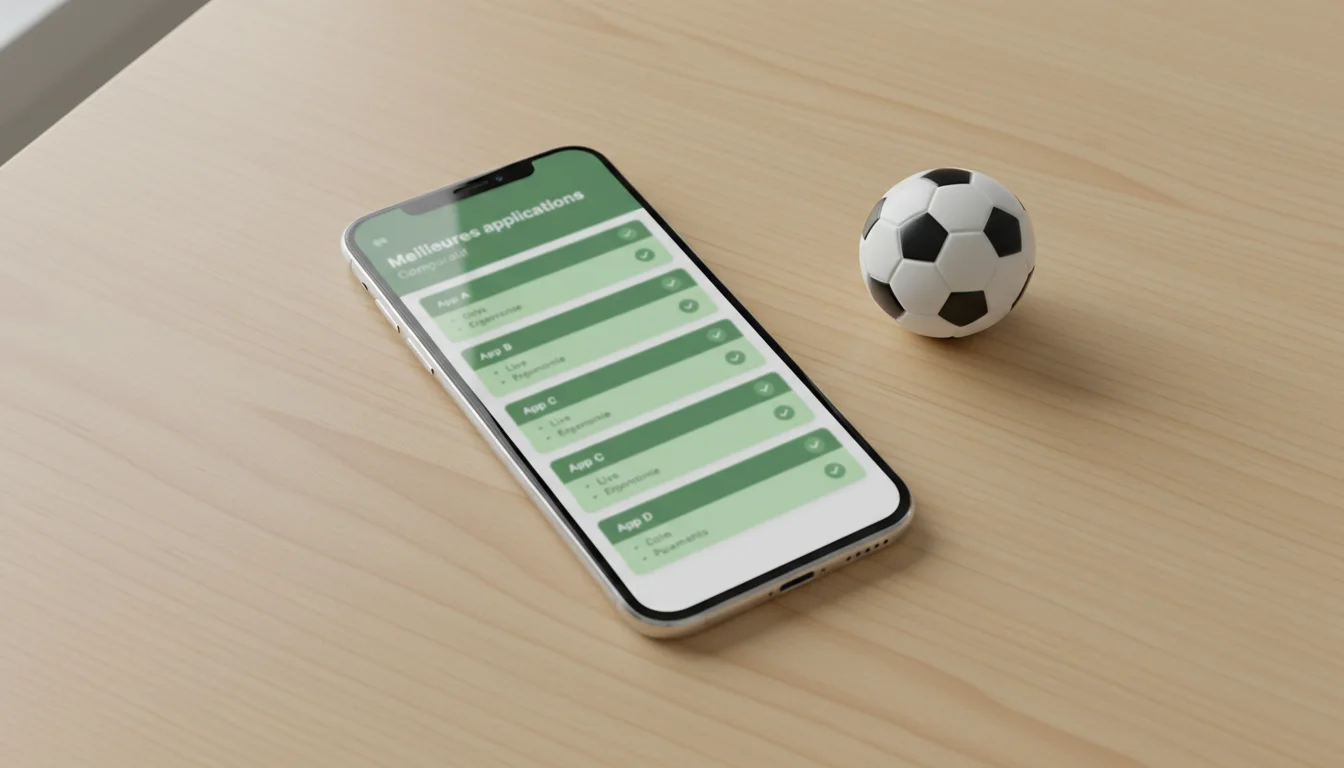 Smartphone posé sur un bureau affichant une application de paris sportifs football
