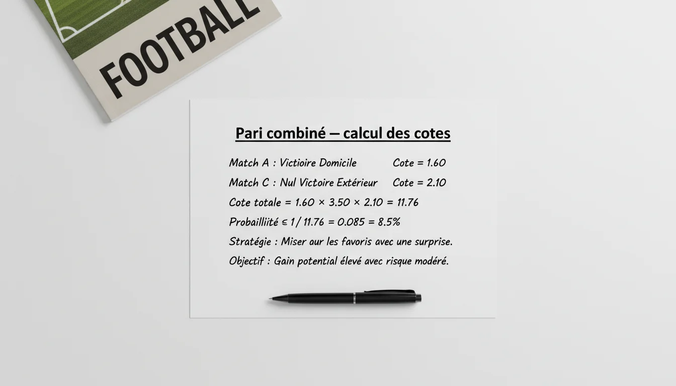 Feuille de papier avec des calculs de probabilités pour un pari combiné football