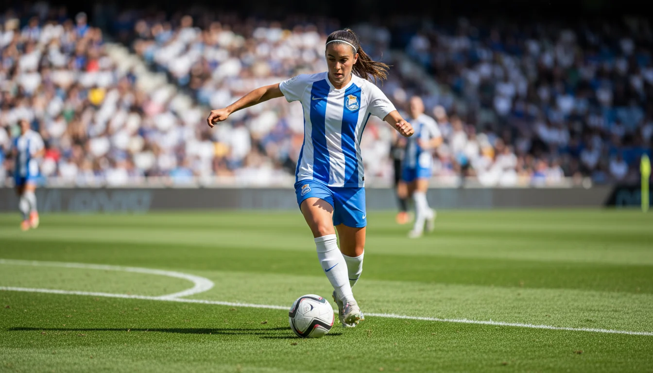 Joueuse de football féminin en action lors d'un match sur pelouse naturelle