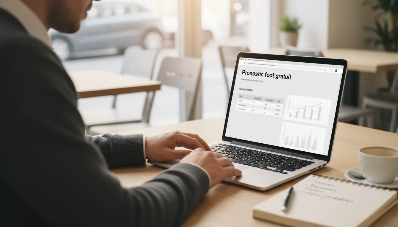 Personne analysant des statistiques de football sur un ordinateur portable pour établir un pronostic