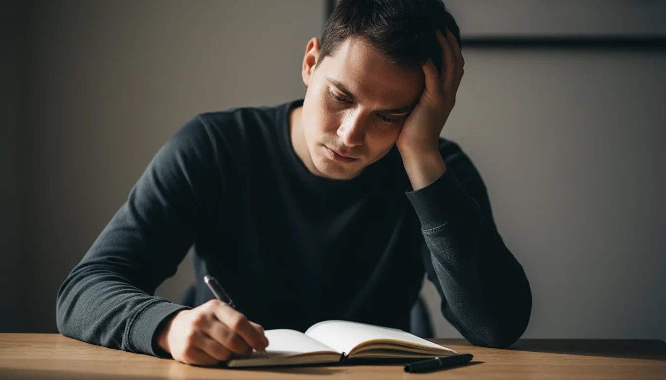 Silhouette d'une personne pensive devant un fond flou représentant la réflexion et les biais cognitifs
